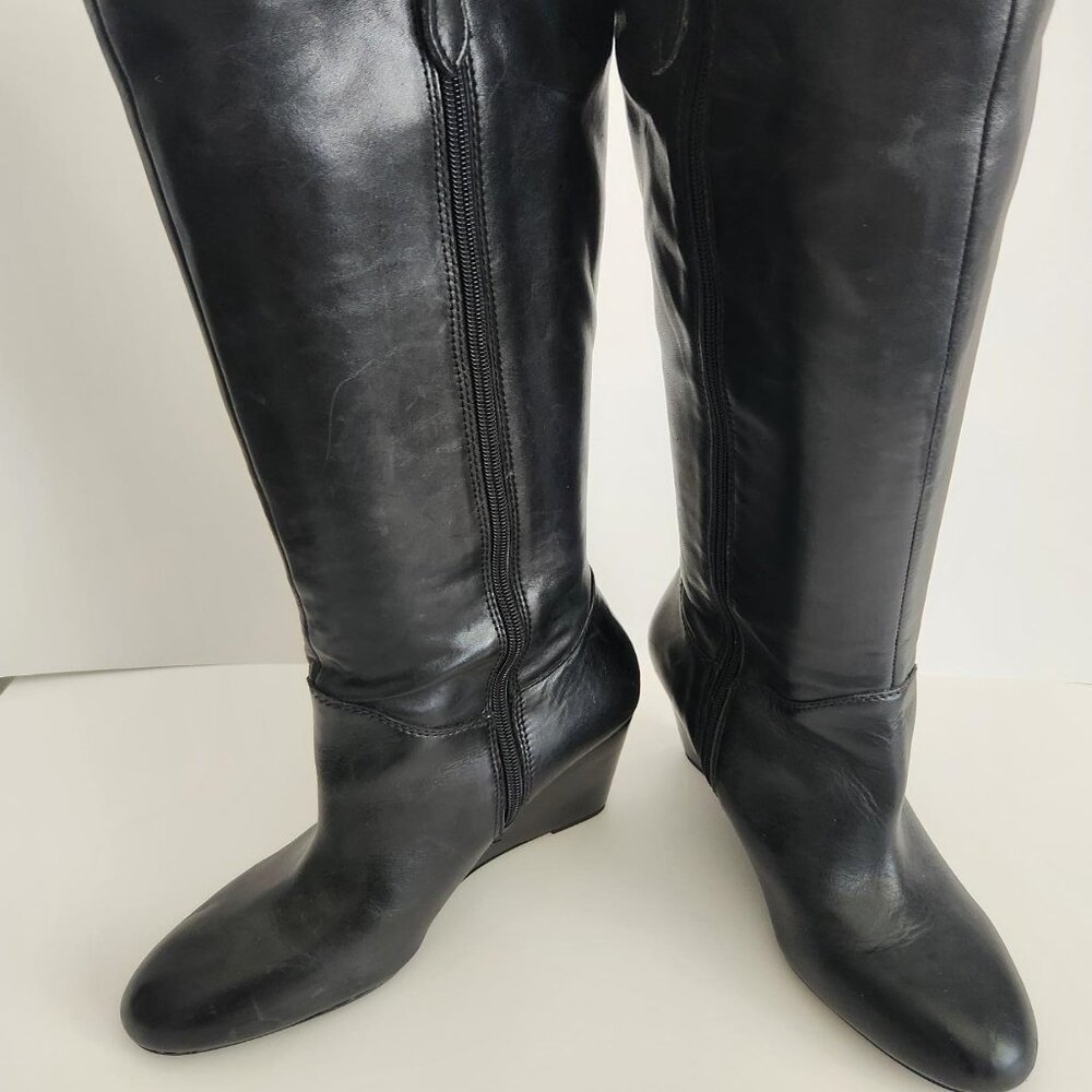 Franco Sarto Knee High Women's Black Leather Boots - Picture 2 of 5
